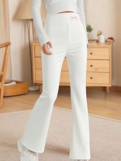 Girls High Waist Flare Pants, Young Girl Butterfly Print Elastic Fitted High Waist Flared Pants, Y2K Style Sports Yoga Pants, Casual Printed Long Pants For Toddlers & Little Girls