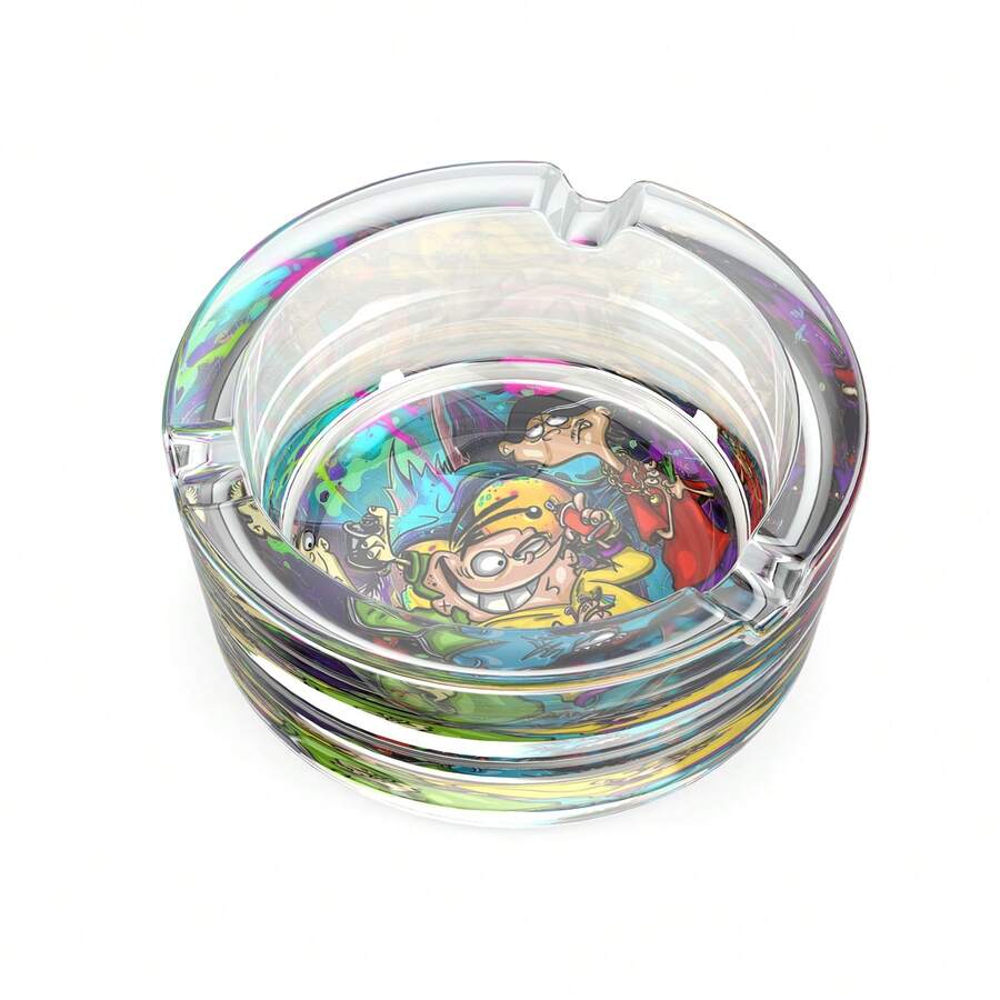 Cartoon Glass Ashtray, Home Ashtrays, Cool Ashtrays No Mess Cute Ashtray Round Transparent For Home Office Decor Or Patio Balcony Outdoor Use