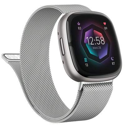 1 pezzo Cinturino per orologio unisex in maglia di acciaio inossidabile con chiusura magnetica, fascia da polso traspirante adatta per Fitbit Versa 4/Versa 3/Sense2/Sense