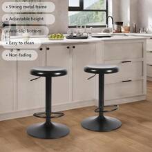 Adjustable Bar Stools Set Of 2, Backless Counter Height Bar Stools, Modern Swivel Round Metal Counter Stools, Armless Bar Chairs With Footrest For Kitchen Island, Pub Cafe