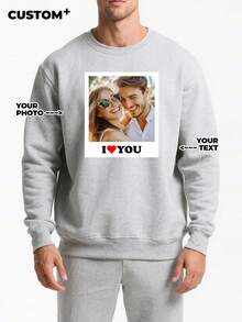 Customized Men's Crew Neck Sweatshirt, Breathable And Comfortable, Can Add Photo/Text Design To Personalize Sweatshirt As Gift For Boyfriend. Customized Sweatshirt.