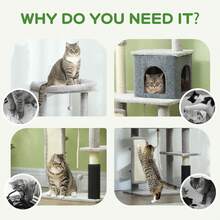 PawHut Cat Tree Tower Scratching Post Bed House, 132cm, Light Grey - Light Grey - View 7