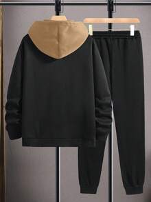 Men's Spring/Autumn Lightweight Personalized Letter Print Contrast Color Hoodie And Sweatpants Set, Fashion Casual Men's Clothing With Pockets, Drawstring Waist Pants, 2 Pieces Outfit, Suitable Gift For Husband Or Boyfriend