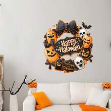 Halloween Wall Sticker, Pumpkin Wreath Window Cling Home Decor For Living Room Bedroom - Orange - View 4