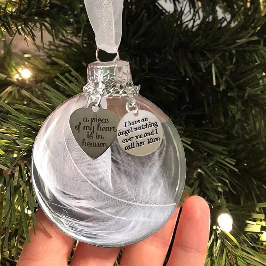 Clear Christmas Memorial Ornament Feather Ball, A Piece Of My Heart Is In Heaven, Christmas Tree Remembrance Hanging Pendant Memorial Gifts For Loss Of Mother 2.76'' Memory Mom Sympathy Gift-597965 - 2.76吋媽媽 - 查看 1