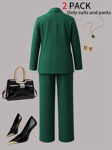 Nuovo set casual invernale da donna taglie forti, 2 pezzi, stile elegante business, giacca cardigan tinta unita + completo pantalone, adatto per l'uso quotidiano