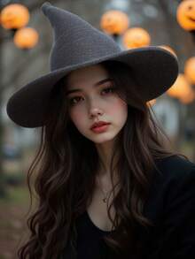 1pc European & American Style Knitted Witch Hat, Halloween Pointed Wizard Hat, Foldable, Popular Cross-Border Item, Autumn/Winter Fisherman Yarn Witch Knitted Pointed Foldable Magic Hat Autumn Outfits