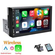 Single DIN Car MP5 Player, Supports Wireless CarPlay And Android Auto, 7-Inch HD Touchscreen, Bluetooth, Stereo, 12V Power, FM Radio, ISO Interface, AUX Input, SD Card Slot, USB Port, With/Without Camera