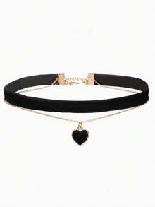 1pc Women's Retro Velvet Choker Necklace With Heart Pendant, Fashion Collar - Multicolor - View 9