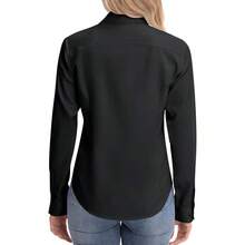 Womens Classic - Fit Dress Shirts Long Sleeve Button Down Wrinkle - Stretch Solid Casual Work Office Blouse Top - Đen + Trung bình - Xem 4
