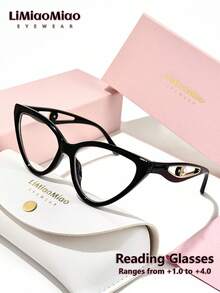 LiMiaoMiao 1pc Cat Eye Vintage Reading Glasses, Multi-Color, Clear Lens, Computer/Reading Glasses, Magnification +1.0 To +3.5, With Case & Cloth, Suitable As Holiday Gift - 透明 - 查看 26