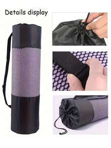 透气瑜伽垫收纳网袋，大容量黑色瑜伽垫背包带抽绳（不含垫子），耐用牛津面料，黑色，可调节肩带，耐用便携户外携带包，非常适合日常使用和健身爱好者，户外装备收纳包 - 黑色 - 查看 2