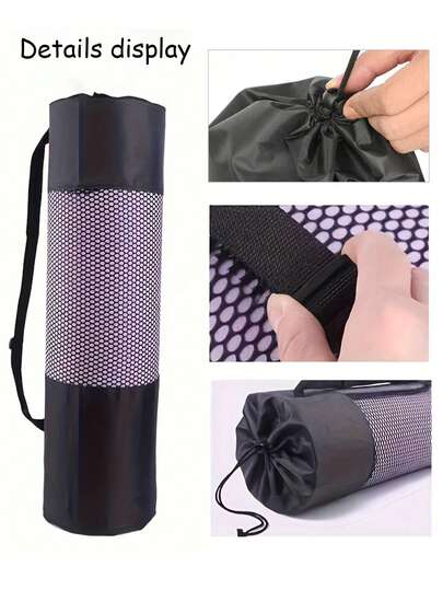 透气瑜伽垫收纳网袋，大容量黑色瑜伽垫背包带抽绳（不含垫子），耐用牛津面料，黑色，可调节肩带，耐用便携户外携带包，非常适合日常使用和健身爱好者，户外装备收纳包