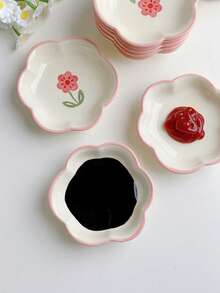 4 件/1 件可爱粉色花朵陶瓷蘸酱碟、饺子和火锅盘、酱油、芥末、番茄酱调味碟，适用于厨房、餐厅、酒店 - 彩色 - 查看 4