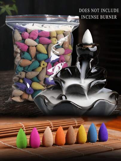 60/120pcs Backflow Incense Cones, Includes Waterfall Rose, Tulip, Jasmine, Lavender And Rose Scents, Suitable For Backflow Incense Burner, Natural Material | Gift For Meditation And Yoga