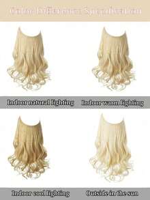 Invisible Wire Hair Extensions, Dirty Blonde Roots, Natural Wavy Hair Weft, Women Synthetic Hair Extensions, 12/14/16/18/20/22/24 Inches, Dark Brown/Blonde, No Clips Needed