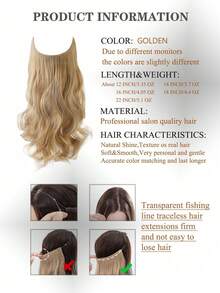 Invisible Wire Hair Extensions, Dirty Blonde Roots, Natural Wavy Hair Weft, Women Synthetic Hair Extensions, 12/14/16/18/20/22/24 Inches, Dark Brown/Blonde, No Clips Needed