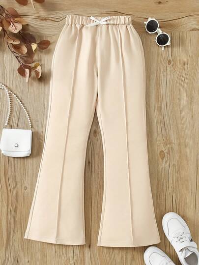 Girls' Casual Khaki Bow Decor Pants