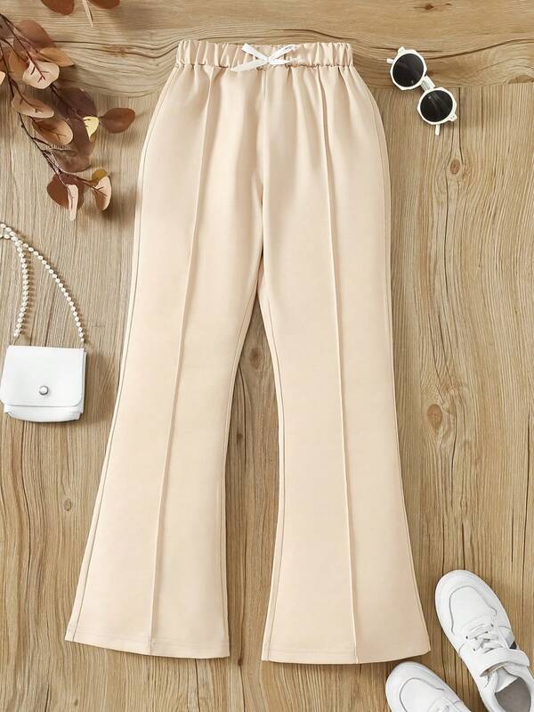 Girls' Casual Khaki Bow Decor Pants