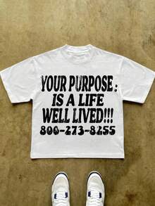 Inspirational Slogan Tee: "Your Purpose Is A Life Well Lived" Y2k Style Tee (220g Cotton T-Shirt) Printed T-Shirts, Unisex T-Shirts, Casual And Comfortable To Wear Men's Summer Round Neck Short Sleeve T-Shirts, Fashion Printed T-Shirts, Uni T-Shirts, Casual And Comfortable To Wear Vintage - Style Graphic T - Shirt - 白色 - 查看 1