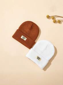 1/2/3/4pcs Thickened Knitted Hat For Kids Winter Warm Casual Ear Ion Fashionable Letter Baby Thermal Lined Knit Cap Autumn Winter - Multicolor - View 26