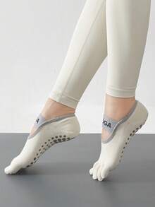 2 Pairs Women's Solid Color Yoga Toeless Socks, Moisture-Wicking Anti-Slip Professional Anti-Odor Sports Fitness Socks, Premium Knit Fabric, Anti-Slip Grip Socks