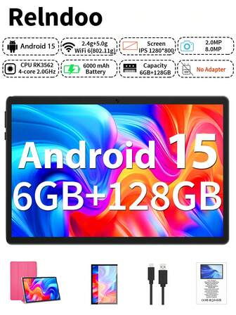 Relndoo 2025 TopS แท็บเล็ต Android 15 ขนาด 10 นิ้ว, (6GB+20GB) RAM + 128GB ROM, โปรเซสเซอร์ RK3562 Quad-Core 2.0GHz, หน้าจอสัมผัส HD 1280*800, แบตเตอรี่ขนาดใหญ่ 6000mAh, Wi-Fi 6 ดูอัลแบนด์ 802.11n, กล้องคู่ 2MP+8MP, รองรับการขยายการ์ด SD 1TB, เหมาะสำหรับคอร์สออนไลน์, อ่านนิยาย, เล่นวิดีโอ, วาดภาพ & ออกแบบ, ฯลฯ (ไม่รวมอะแดปเตอร์) - สีชมพู
