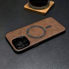 Retro Crazy Horse Leather Diamond Texture Magnetic Phone Case Compatible With IPhone 17 16 Pro Max 15 14 13 12 Pro Max For MagSafe Wireless Charging Simple Leather Texture Cover - Brown - View 6