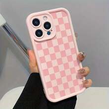 Funda de Teléfono Moderna y Elegante [Funda Antigolpes Todo Incluido para ] Gaozhu Patrón de Cuadros Rosados TPU Antigolpes Funda Protectora de Precisión Todo Incluido para Apple  6/7/8/X/Xs/Xr/Xs Max/11/12/13/14/15/16Pro Max Fundas Protectoras de Diseñador Lindas y Femeninas para Mujeres - 1 pieza - Ver 2