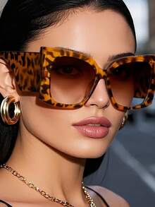 1 Piece Of Women's Fashionable Leopard Print Glasses, With A Stylish Frame And Decorative AC Lenses, Suitable For Casual And Formal Wear  Leopard Print    Boho    PC    Animal Pattern - 橘色 - 查看 1