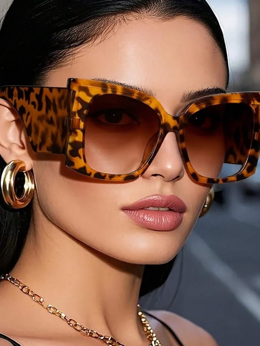 1 Piece Of Women's Fashionable Leopard Print Glasses, With A Stylish Frame And Decorative AC Lenses, Suitable For Casual And Formal Wear  Leopard Print    Boho    PC    Animal Pattern - 橘色 - 查看 1