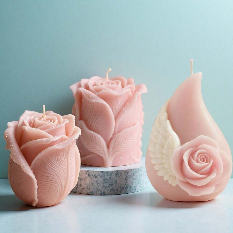1 Stück wasserförmige Rose Flügel/duftende Rose Sojawachs Form aus Silikon, geeignet für DIY romantische Kerzen, handgemachte Seifen, Hochzeitsdekoration Kerzen, Handwerksausstellungsformen, einfach zu entformen