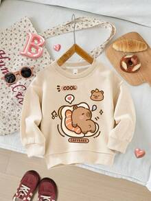 1 Stück Mädchen Sweatshirt mit lustigen Elementen & Cartoon Capybara, süß, für Frühling Herbst Schulaktivitäten, personalisierter Stil