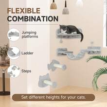 PawHut4 Piece Cat Wall Shelves Wall-Mounted Tree With Platforms Light Grey - Light Grey - View 4