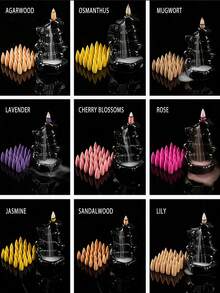 60/120 piezas Conos de incienso de flujo inverso Cascada de incienso Rosa Tulipán Jazmín Lavanda Rosa para quemador de incienso de flujo inverso Soporte Natural | Regalo de meditación y yoga