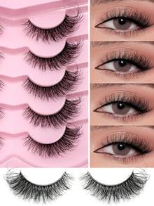 ENCHUW ENCHUW 5 Pairs Lashes With Clear Band Fluffy False Lashes Pack Natural Look False Eyelashes Wispy Eyelashes Curly Makeup Eyelashes For Daily Wear