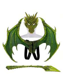 全新升级版 RP 龙套装万圣节装饰龙翼尾面具套装角色扮演圣诞节、万圣节、感恩节复活节礼物万圣节礼物 | 龙战士全套服装，万圣节主题服装，派对服装，包括面具 + 翅膀 + 尾巴，5 种颜色可选 - 彩色 - 查看 5