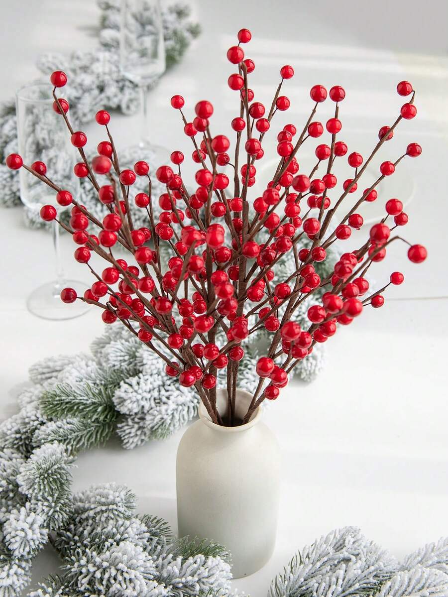 1/3/5/150 pièces Tiges de baies rouges de Noël de 41 cm, branches de baies bordeaux artificielles, fausses baies pour la décoration de Noël, du Nouvel An, de la maison, d'artisanat DIY, de la pièce, de l'automne, de l'hiver, d'Halloween, de Noël, d'anniversaire