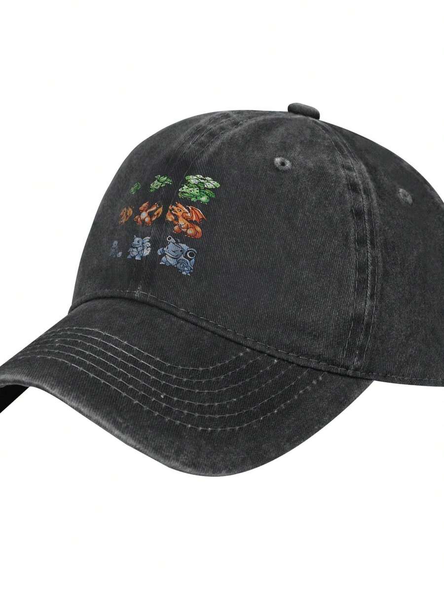 Pokemones 8 Bits Fresh Washed Denim Hat Soft And Comfortable Perfectly Blending Classic And Fashion - 黑色 - 查看 1