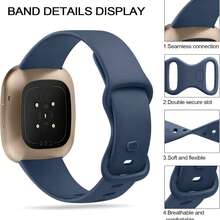 1 pieza Banda deportiva de silicona suave y cómoda de color azul, compatible con Fitbit Versa y Fitbit Sense/Sense, correa de silicona minimalista para el reloj inteligente Fitbit Versa - Azul - Ver 4