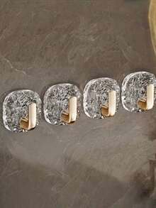 Sturdy Acrylic Glacier Pattern Adhesive Hook, Bathroom Towel Rack, Kitchen Utensil Storage Hook, Wall-Mounted Sticky Storage Hook, Heavy Duty Household Hook, Bathroom Adhesive Hook, Bathroom Door Toothless Towel Hook - Multicolor - View 3