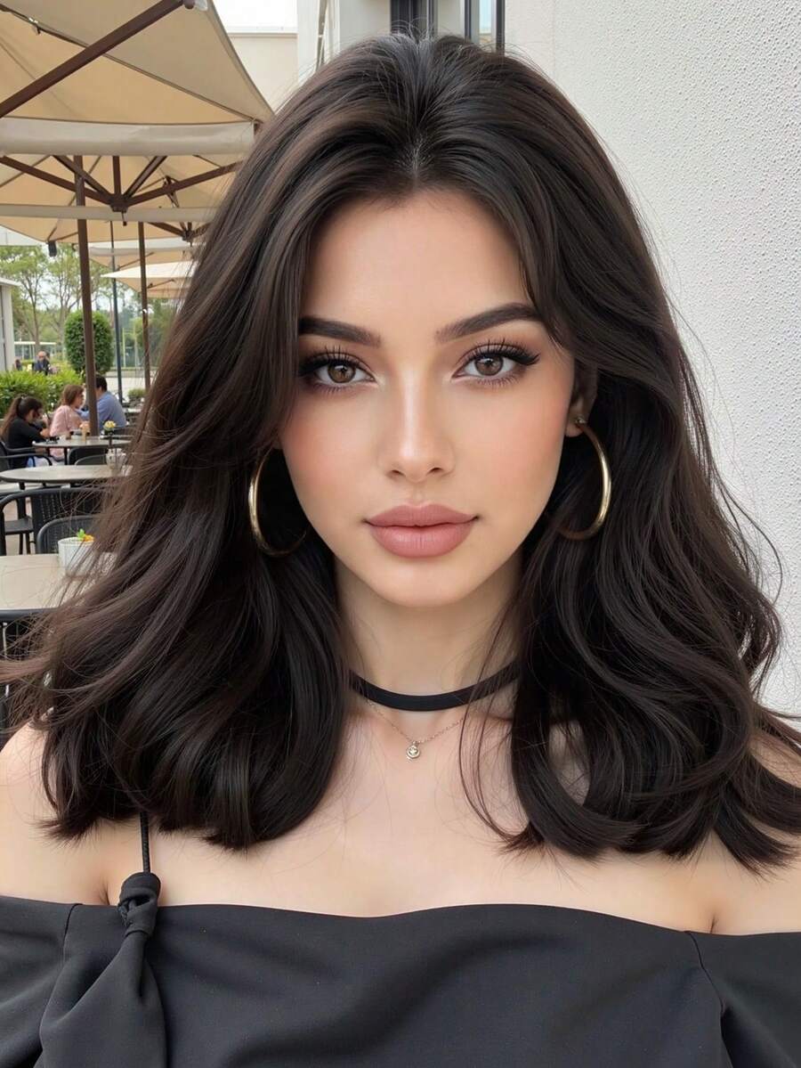 14 Inch Long Curly Elegant Black Brown Wig For Fashion Women Natural Black Synthetic Hair Wigs Heat Resistant Daily Party Vacations Use,Music Festival Personalized Wig(Pay Attention To How You Wear And Care For It) - 黑棕色 - 查看 1