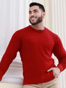 Men's Striped Knitted Sweater Blouse - Red - View 1