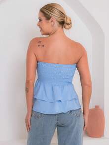 Cropped Elastic Blouse With Ruffle - Baby Blue - View 4