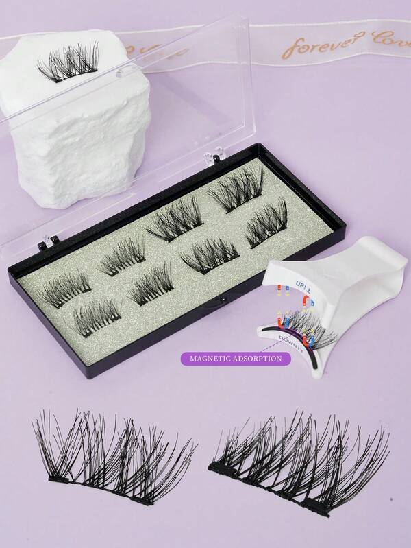 4 paires de faux cils magnétiques, doux et naturellement bouclés pour la moitié de l'œil. Bandes de faux cils magnétiques