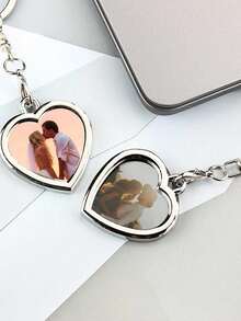 Llavero personalizado con foto, llavero personalizado con foto en forma de corazón, regalo de aniversario, regalo de cumpleaños, regalo del Día del Padre, regalo de llavero con foto para papá y mamá - Plateado - Ver 2