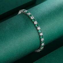 1 Simple And Fashionable 925 Silver Zirconia Geometric Square Tennis Chain Bracelet For Women's Daily Versatile Gift Gift Party Vacation - Green - View 4