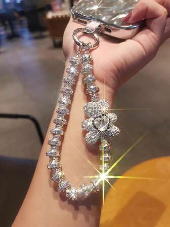 1 件全水钻水晶熊串饰手链，时尚奢华腕饰链，闪闪发光