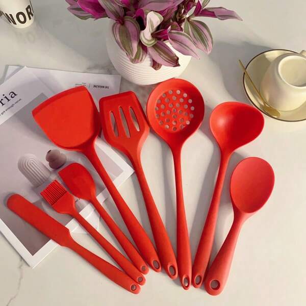 8 قطع مجموعة أدوات المطبخ السيليكون، مجموعة أدوات الطهي غير لاصقة تشمل ملعقة الحساء وملعقة الأرز
