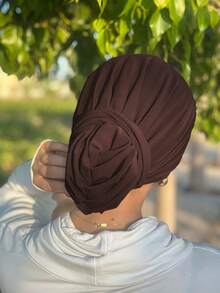 1 pieza Pañuelo de cabeza de mujer de 3 capas de unicolor antideslizante de cola larga, gorro turbante elástico, banda elástica ancha transpirable y cómoda, pañuelo deportivo multifuncional, adecuado para la vida diaria, deportes, yoga, fitness y atuendos de moda